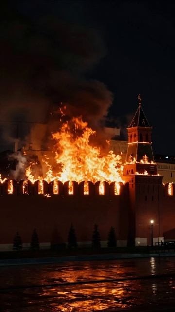 Падение символа страны: огонь и разрушение Кремль пламя катастрофа