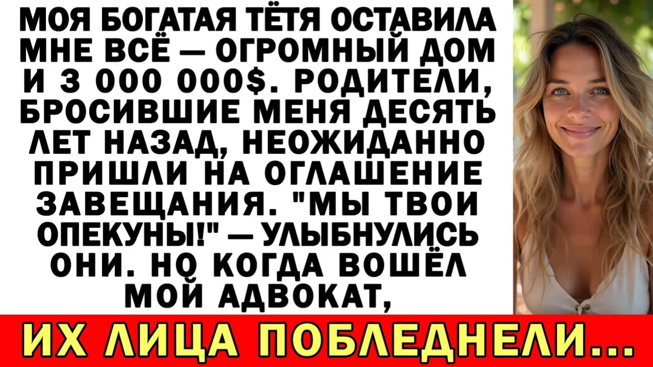 Тётя оставила мне всё, но родители, бросившие меня 10 лет назад, вернулись...