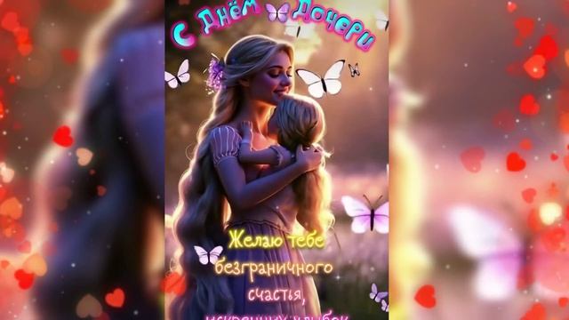 С днём дочери. Красивая музыкальная открытка.