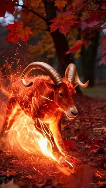 Пылающий баран в осеннем лесу #огонь #баран #природа #осень