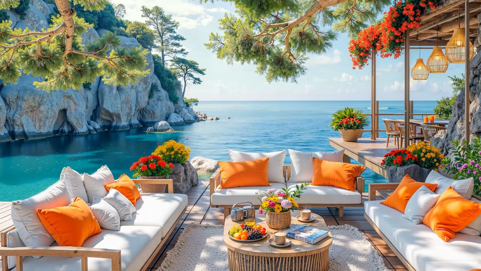 Лазурное море и уютная терраса под джаз 🌊 Летний релакс, отдых и атмосфера