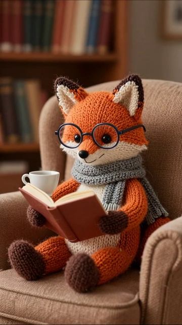 Умный лисенок с книгой: уютные моменты лис вязанаяигрушка книга уют