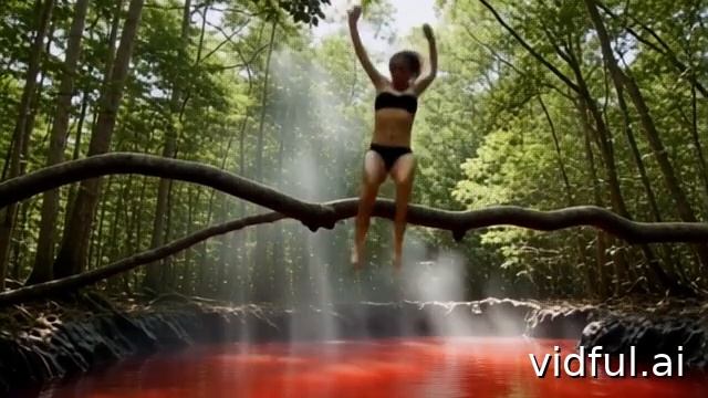 Прыжок женщины в гейзер