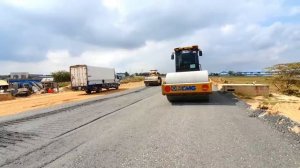 Action Road construction⧸ Bulldozer Komat_su D-41-P working push Gravel⧸Dump truck unloding Gravel.