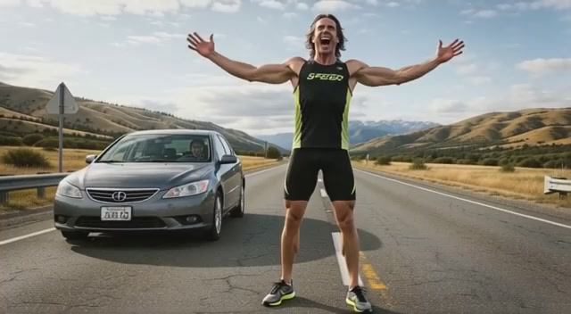 Человек бежит со скоростью 100 км/ч. Посмотри это!