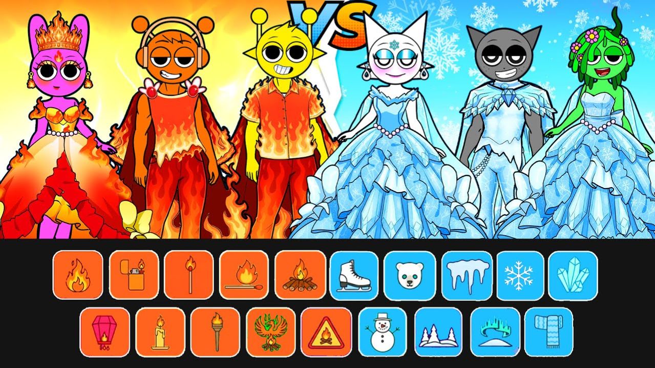 💖Бумажный DIY 2026💖 БИТВА МОДЫ СПРУНКИ ОГОНЬ ПРОТИВ ЛЬДА РАЗНОЦВЕТНЫЙ СТИЛЬ ПРОТИВОСТОЯНИЕ