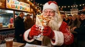 Дед Мороз в шаверме и есть шаурму- прикольчик
