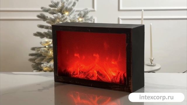 Светодиодный камин КАРРЭ МАРОН с эффектом живого пламени, 33х21 см, батарейки, ADA100420