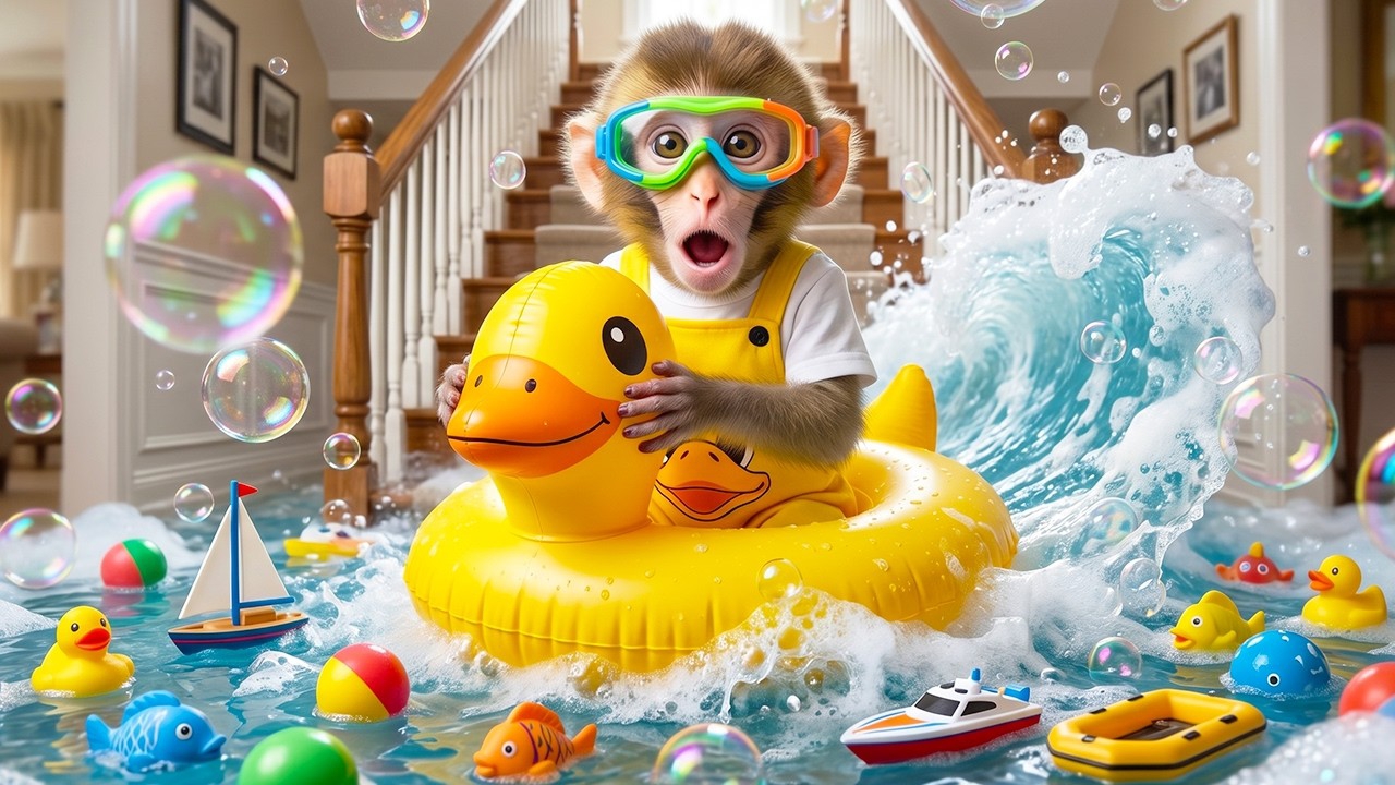 Мультики для детей. Обезьянка купается с пенкой. Видео про обезьянку/мультик про обезьянку