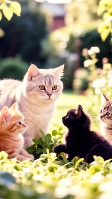 кошечка с котятами в саду #природа