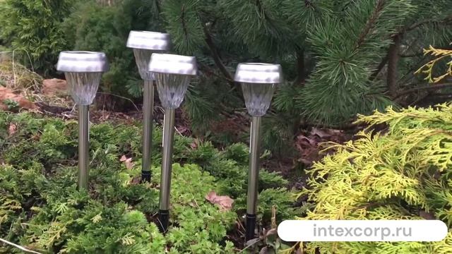 Садовые светильники Solar ЛЮККО на солнечной батарее, тёплый белый LED-огонь, 24 см (4 шт.), 897436