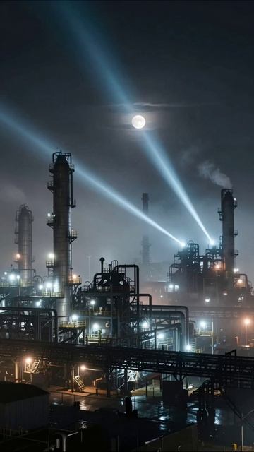 Тёмное будущее: Промышленное сердце, умирающее под луной #экология #загрязнение #будущее