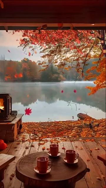 🍁 Уютная осенняя терраса на берегу озера | Релакса под звуки камина и спокойную музыку 💤