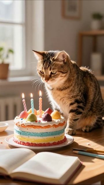 Котик на празднике: день рождения с тортом 🎂 #кот #торт #праздник #деньрождения