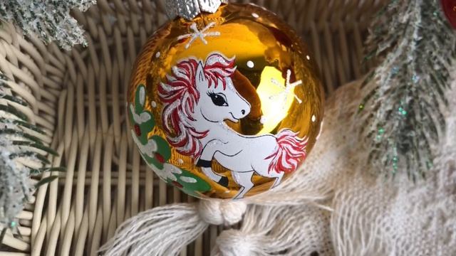 Ёлочный шар ЗОДИАК: ЛОШАДКА АЛИСА, стекло, золотой, 60 мм, С29-лош-2-зол