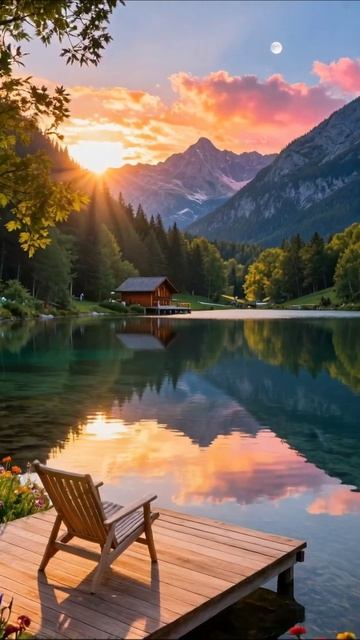 Уютный закат у озера: природа в 아름다움 природа озеро закат пейзаж