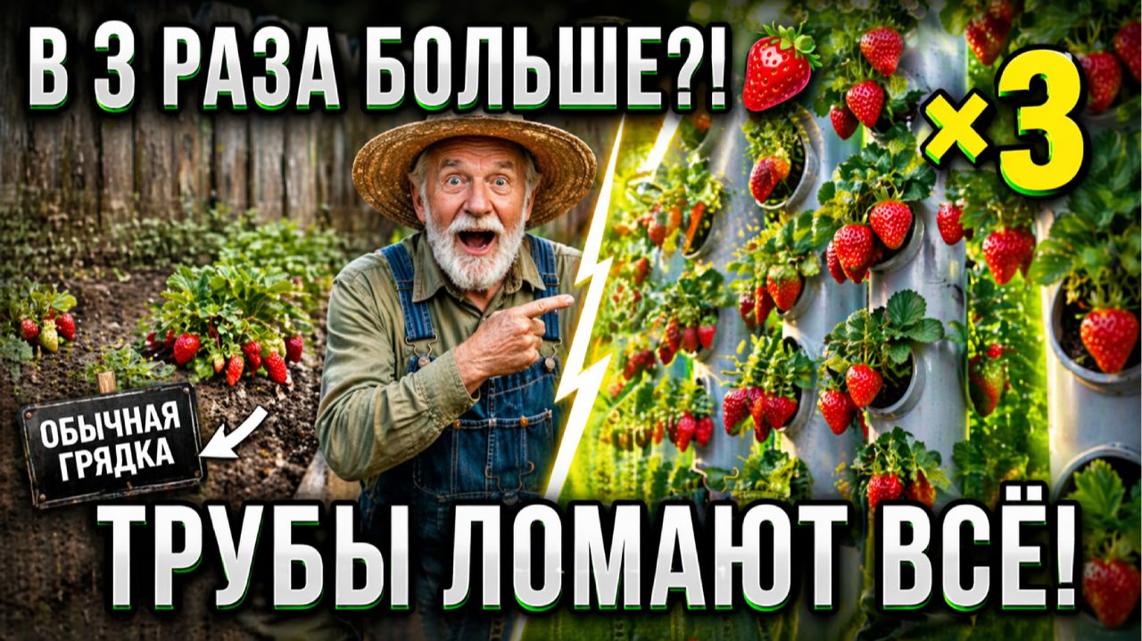 Вертикальная грядка для клубники из старых труб урожай в пять раз больше обычного