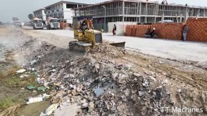 Awesome Nice View !! Just Start Project Landfilling Up Processing By Dozer Push Stone & Dump Trucks