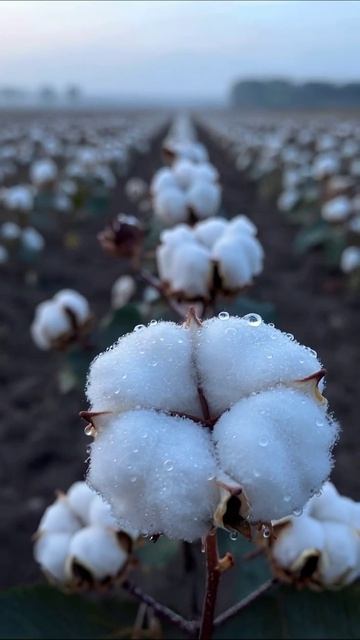 Утро на хлопковом поле: капли росы #хлопок #природа #утро