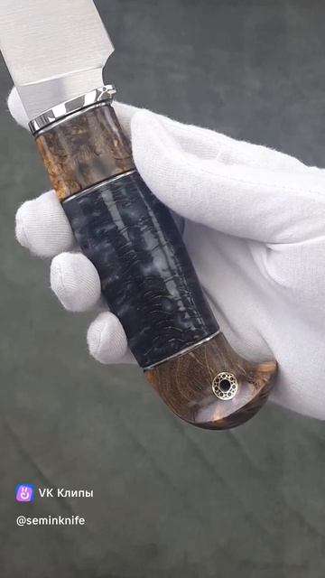 Нож Сокол Материал Сталь ELMAX Рукоять Притин мельхиор шишка в акриле стаб. карельская береза