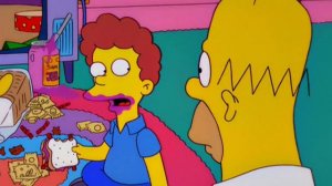 Гомер сидит с детьми Фландерса