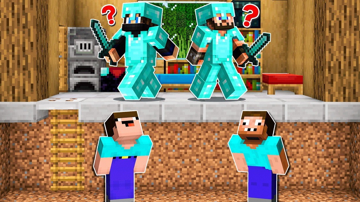 НУБ И ПРО СПРЯТАЛИСЬ В ТАЙНИКЕ ОТ ОХОТНИКОВ МАЙНКРАФТ ! НУБИК ПРЯТКИ И ТРОЛЛИНГ ЛОВУШКА MINECRAFT!