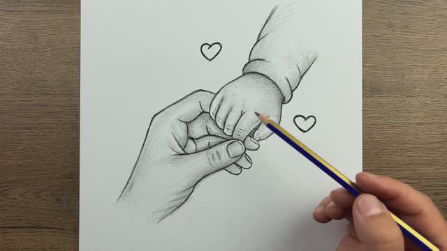 Рисунок ко Дню матери - Как шаг за шагом нарисовать младенца и руку матери