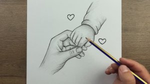 Рисунок ко Дню матери - Как шаг за шагом нарисовать младенца и руку матери