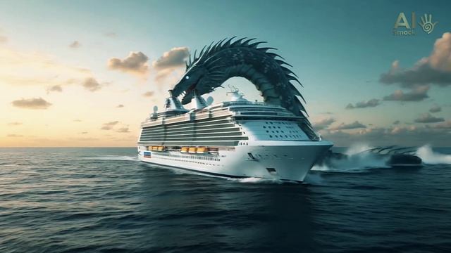 Нападение морских чудовищ на пассажирский лайнер. Видео от ИИ.