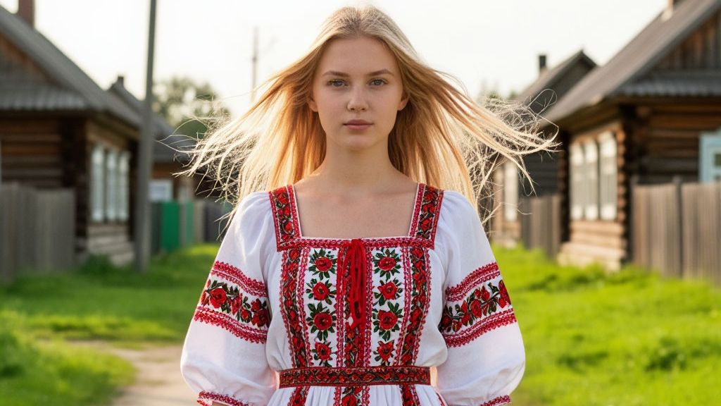 идет девушка по деревне с ведрами воды