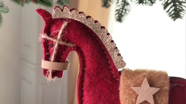 Ёлочная игрушка ЛОШАДКА-КАЧАЛКА АЧИЛЛ, красная, дерево, текстиль, 15 см, GR9121280-2