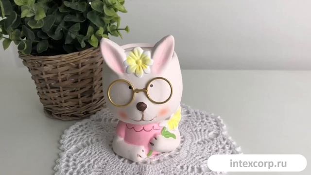 Подставка для яйца ЗАЮШКА УМНИЧКА в розовой блузке керамика 12х8 см APF807450-4