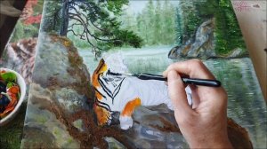 Рисую тигра в лесу возле реки ( 3 серия, окончание)