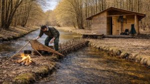 Один в лесу, строю ловушку для рыбы.