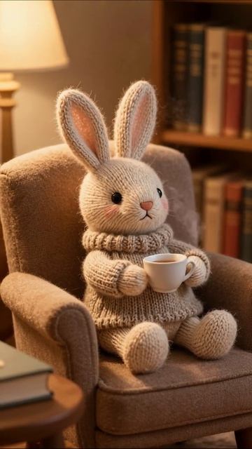 Зайчик с чашкой чая: уютный вечер плюшевыеигрушки уют вдохновение