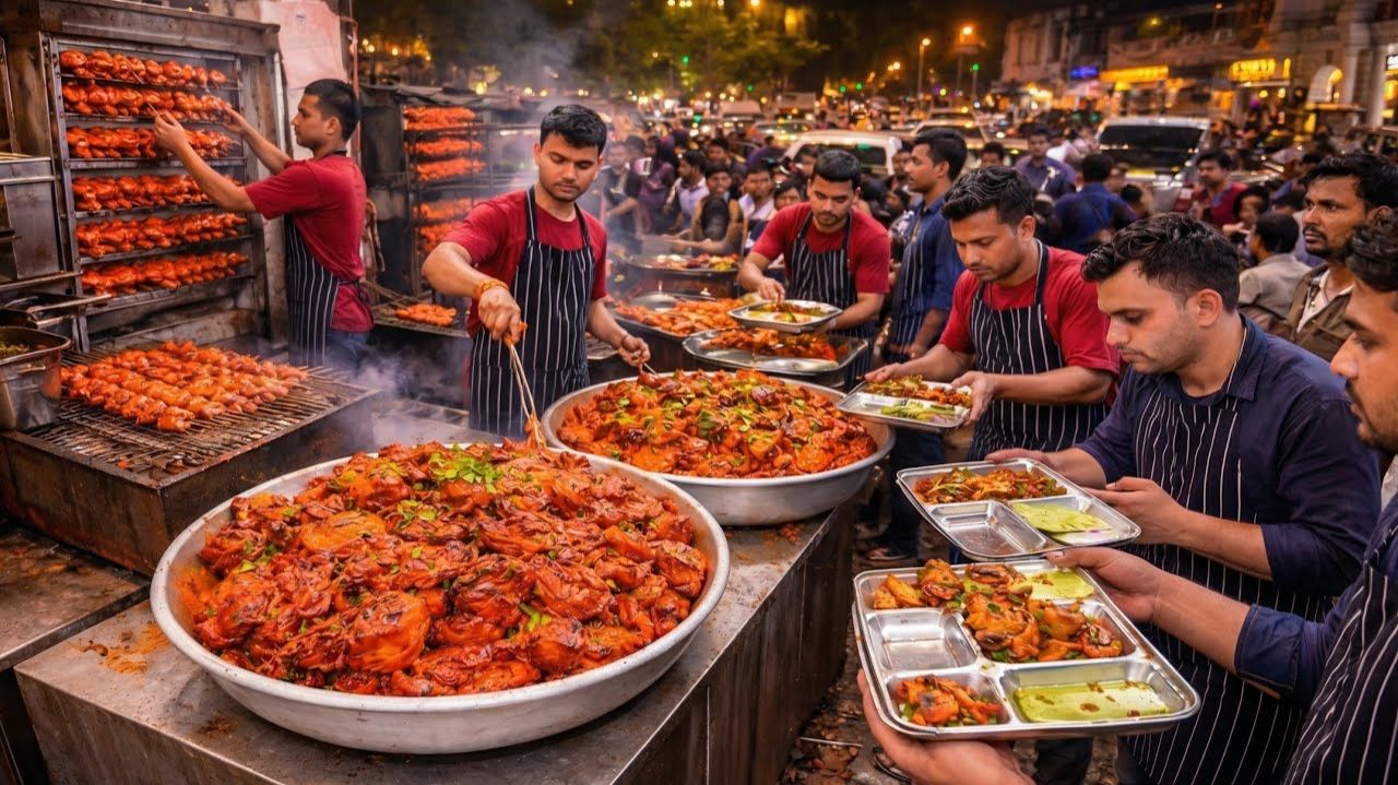 Экстремальное приготовление цыпленка в тандури  Массовое приготовление на гриле и массовые продажи