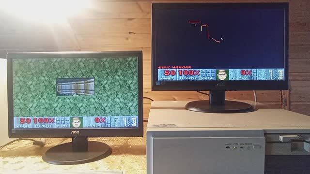 Запуск DOOM на ЛВС ИОЛА. Игра на двух мониторах.