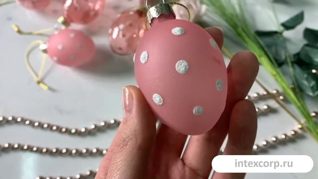 Подвесные украшения - яйца РОЗ-А-ПУА стекло 6 см 6 шт. PE50056