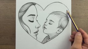 Как нарисовать картинку ко Дню матери ( сердце и мать и ребенка ), рисунок на тему любви