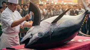 Только мастер может справиться с таким большим голубым тунцом