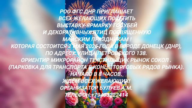 Ярмарка голубей Донецк ДНР 2Мая . Объявление!