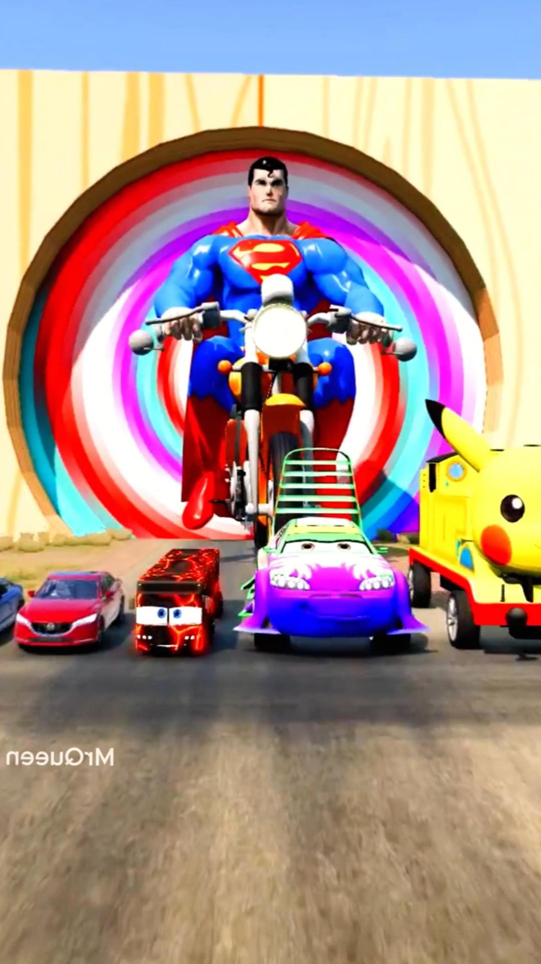 Большой и маленький  Супермен на мотоцикле