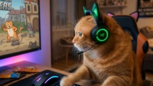 Милый котик играет в компьютер