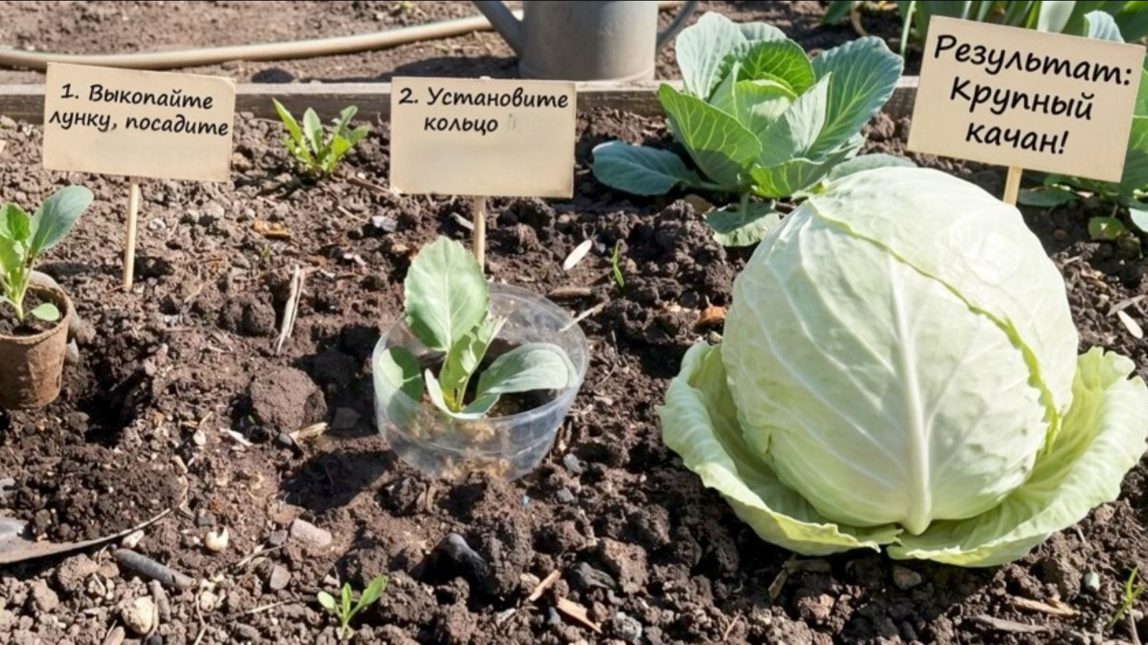 Сажаем капусту в грунт без ошибок. Крепкая, без болезней. Бутылка и мука доломитовая.