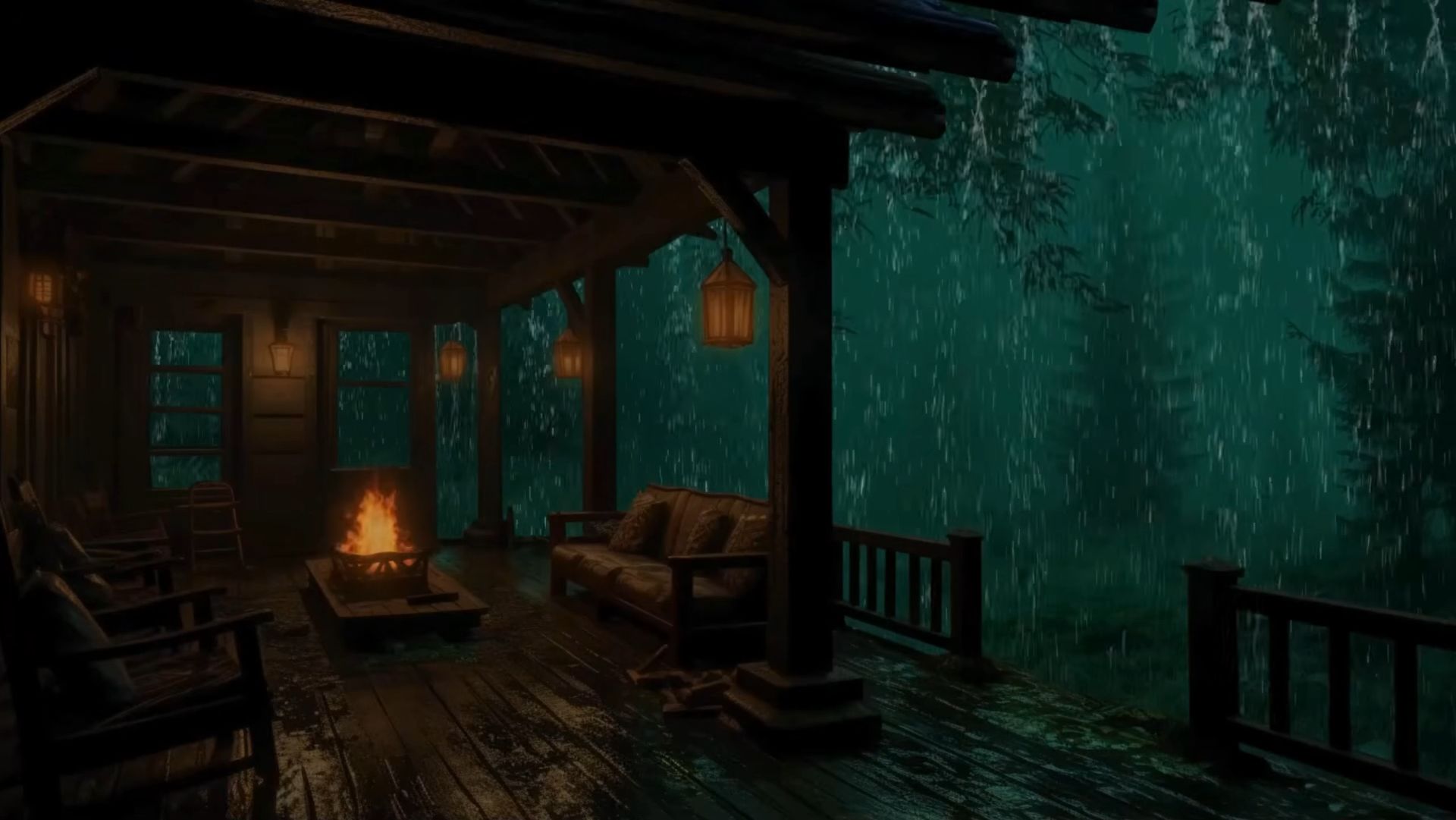 Звуки дождя и грозы для сна 🌩️ Уютный камин ночью для отдыха и расслабления