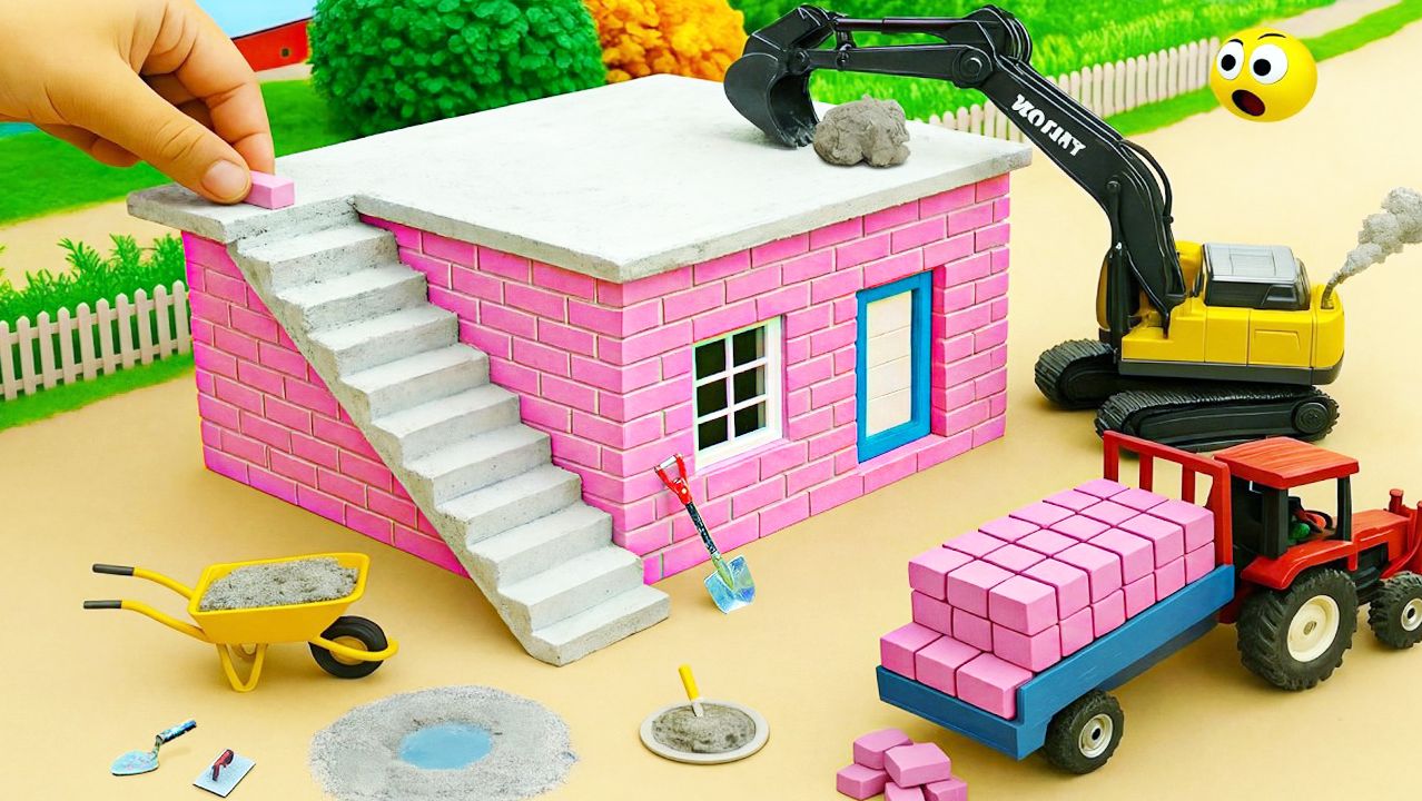 Мультики для детей. Увлекательное строительство дома из розовых кирпичей. Мультики для малышей