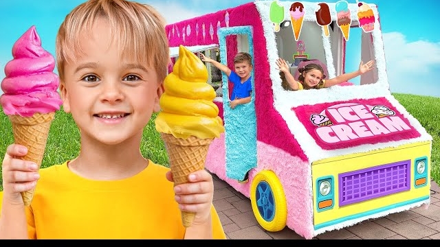 Дети исследуют Дядин грузовик с мороженым