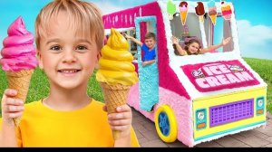 Дети исследуют Дядин грузовик с мороженым