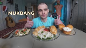 МУКБАНГ КОТЛЕТА ПОЖАРСКАЯ / РИС / ПИРОЖКИ / САЛАТ / ПИРОЖНОЕ МОРКОВНОЕ / ЕДА / ВКУСНО