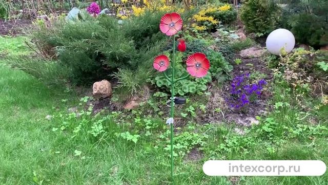 Садовый светильник Solar АЛЫЕ МАКИ на солнечной батарее, 3 тёплых белых микро LED-огня, 897691